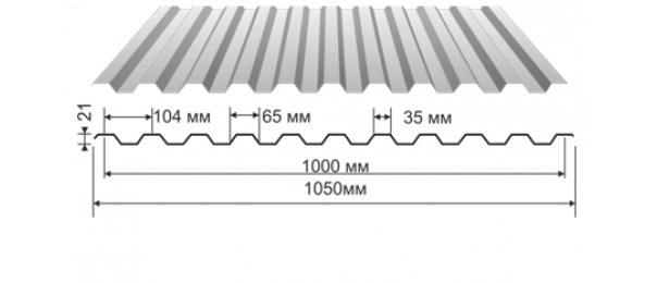 Профнастил оцинкованный С-21 1050x2000 (эконом) купить недорого в Ватутинках